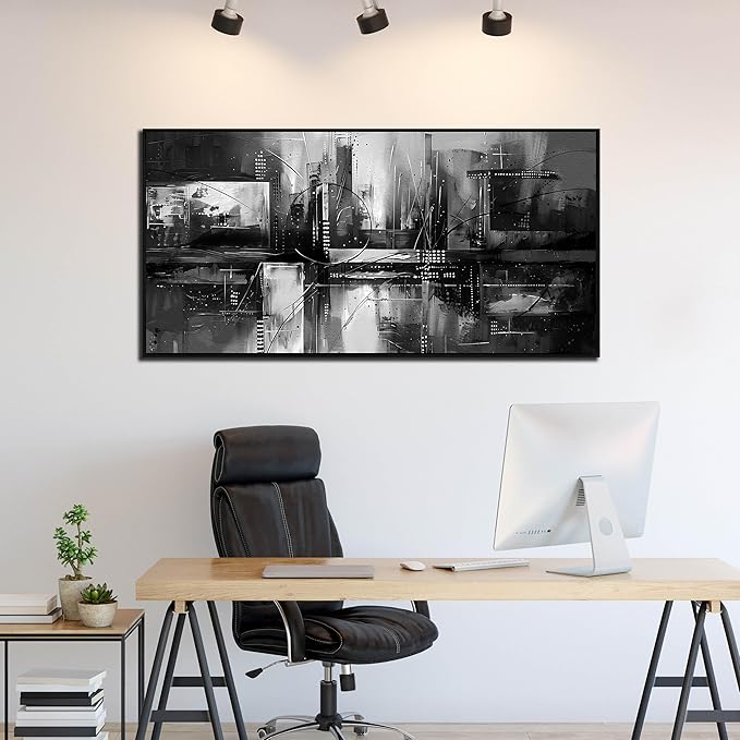 Wall Art for Living Room Black and White Abstract Print Picture Painting Large Wall Decor for Bedroom With Black Wood Framed Canvas Modern Room Wall Decorations Artwork Size 30x60 inch Ready to Hang