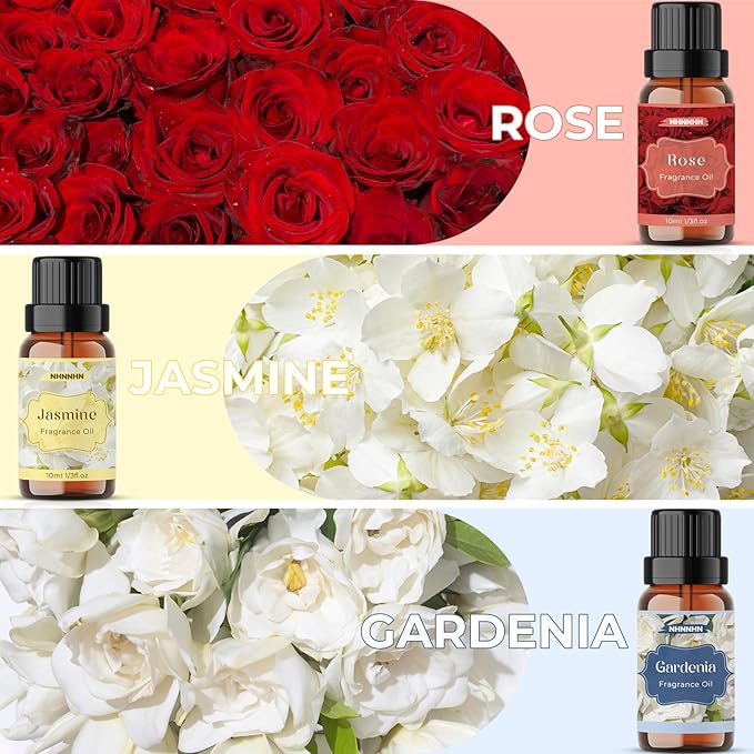 Floral Essential Oil Blends - Pure Essential Oils Set for Diffuser for Home - Lavender, Rose, Jasmine, Cherry Blossom, Gardenia, Chamomile for Aromatherapy, Humidifiers, Candle & Soap Making, 6x10ml
