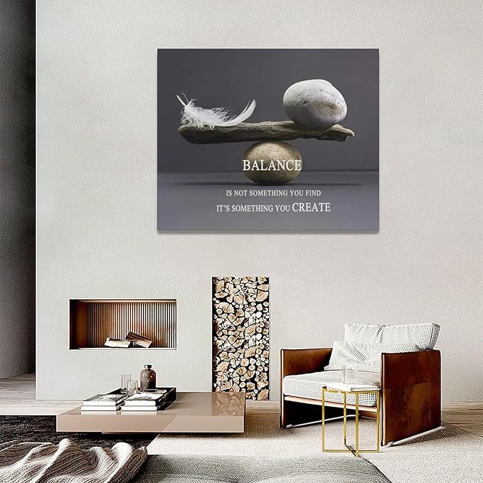 Zen Stone Wall Art Meditation Spiritual Wall Decor Inspirational Balance Feather Pictures Canvas Prints Framed Home Decorations Painting Artwork for Living Room Bedroom Office Bathroom 20"x16"