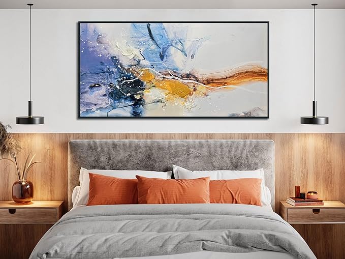 Ardemy Abstract Wall Art Canvas for Living Room Modern Textured White Beige Purple Painting Picture Bedroom Artwork Home Office Kitchen Dining Room Wall Decor, Black Wood Framed Large 40"x20"