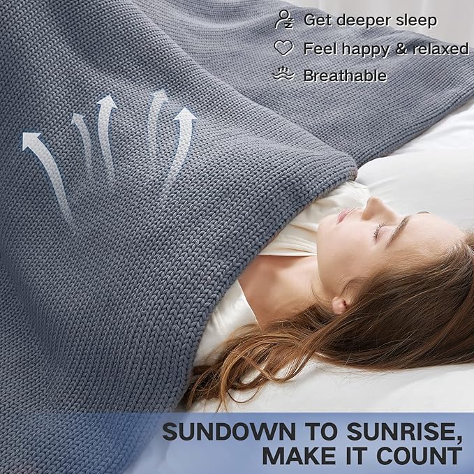 Guohaoi Knitted Weighted Blanket for Adults (Light Grey 50"x75" 12lbs) No Beads Cooling Throw Blanket for Hot Sleepers, Home Decor Breathable Chunky Knit Heavy Blanket Use on Full Size Bed