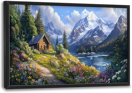 Mountain Wall Art for Living Room, Large Landscape Canvas Wall Decor, Nature Pictures Framed Painting, Landscape Tree Artwork for Bedroom Office Home Decor 36L'' × 24W''