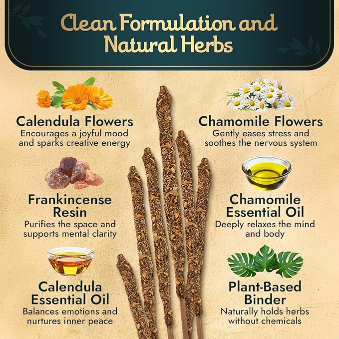 Chamomile Incense Sticks - 9 Extra Long Rods for Abundance, Peace, Love & Protection - Infused with Natural Calendula, Frankincense & Essential Oils - 50-Minute Burn Time for Meditation