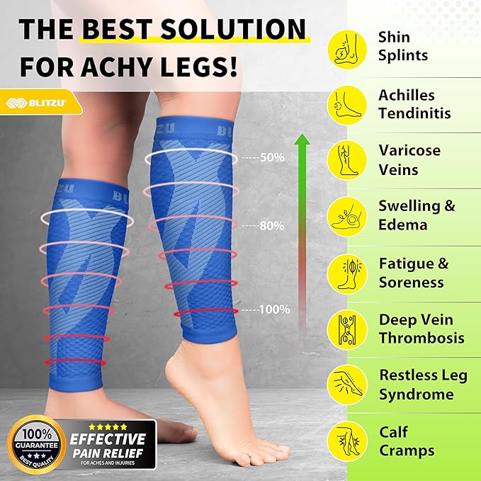 BLITZU Calf Compression Sleeve for Men & Women Footless Compression Socks Support Runners Leg Sleeve Shin Splints Pain Relief