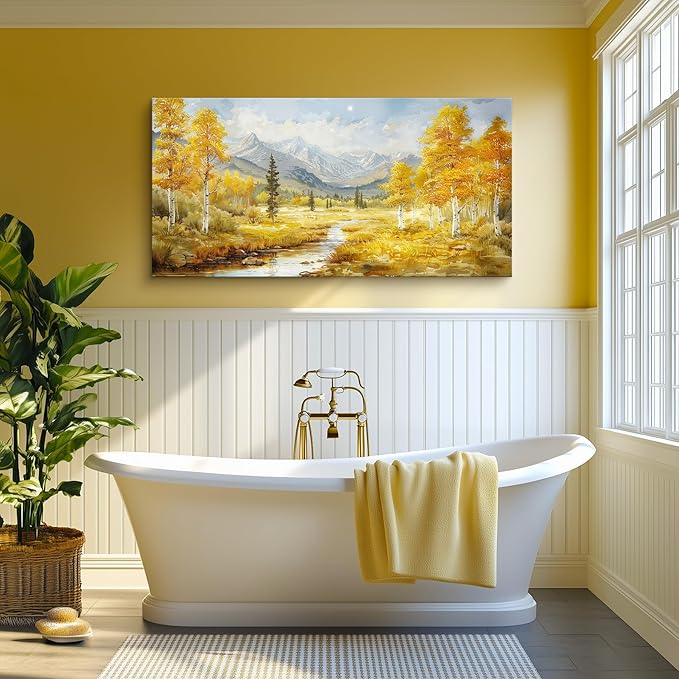 crmotu Mountain Forest Wall Art, Riverside Birch Tree Oversized Paintings, Nature Landscape Pictures Art Prints, Modern Large Wall Decor Living Room Bedroom Office Farmhouse Canvas Artwork 30x60inch