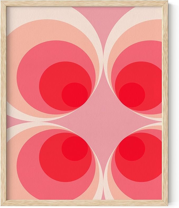 HAUS AND HUES Colorful Abstract Wall Art - Minimalist Retro Picture for Living Room Decor, Red and Pink Modern Wall Art Painting (Pink Mod, Beige Frame, 8x10)