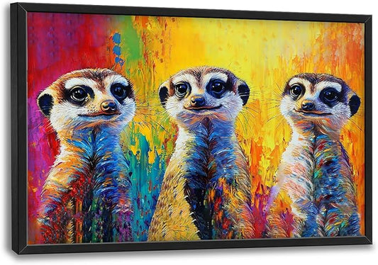 Kylora Meerkat Wall Art Graffiti Meerkats Pictures Wall Decor Animal Prints Modern Artwork Abstract Painting Home Office Decorations For Kitchen Bathroom Bedroom Dining Living Room 36"x24"