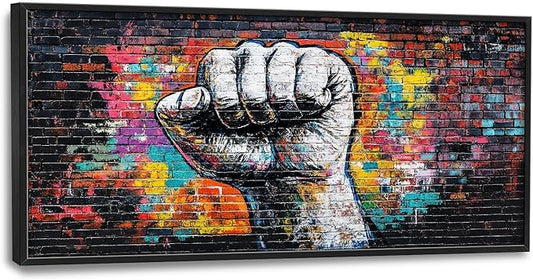 SweetFox Extra Large Graffiti Fist Framed Wall Art for Living Room, Raised Fist Street Art Pictures Oversized Wall Decor Abstract Canvas Painting Print Artwork for Bathroom Master Bedroom 60L X 30W