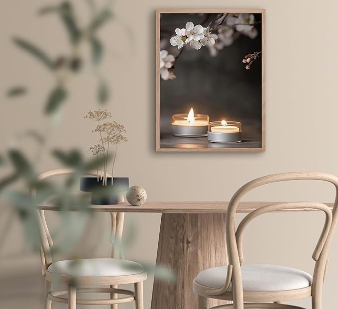 ZHJIOFXG Zen Flowers Wall Art, Zen Cherry blossoms Painting Picture Wall Decor, Stones Candlelight Poster Print, Calm Relaxation Meditation Artwork for Office Living Room Bedroom 12x16 in Unframed