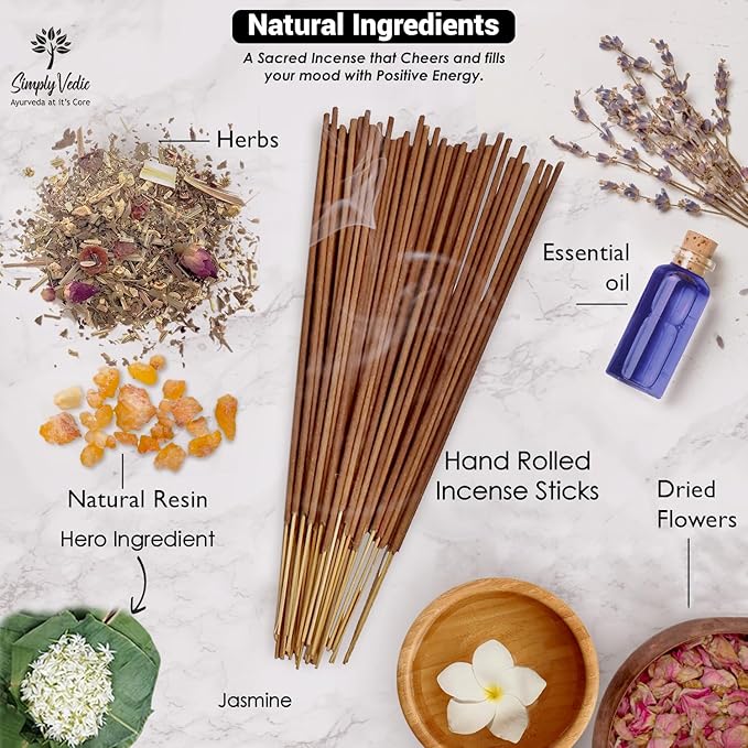 Jasmine Incense Sticks – 250g Pack (Approx. 135 Handmade Sticks + Incense Holder) | 45-Minute Burn | Natural Essential Oils for Meditation, Yoga, Aromatherapy & Spiritual Use
