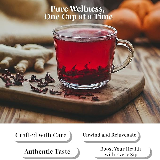 Akshit Hibiscus Ginger Tea, 75Tea Bags, Te De Hibisco, Hibiscus Tea Blend, Non-GMO, No Sugar, Caffeine free. Perfect for Hot or Iced Tea.