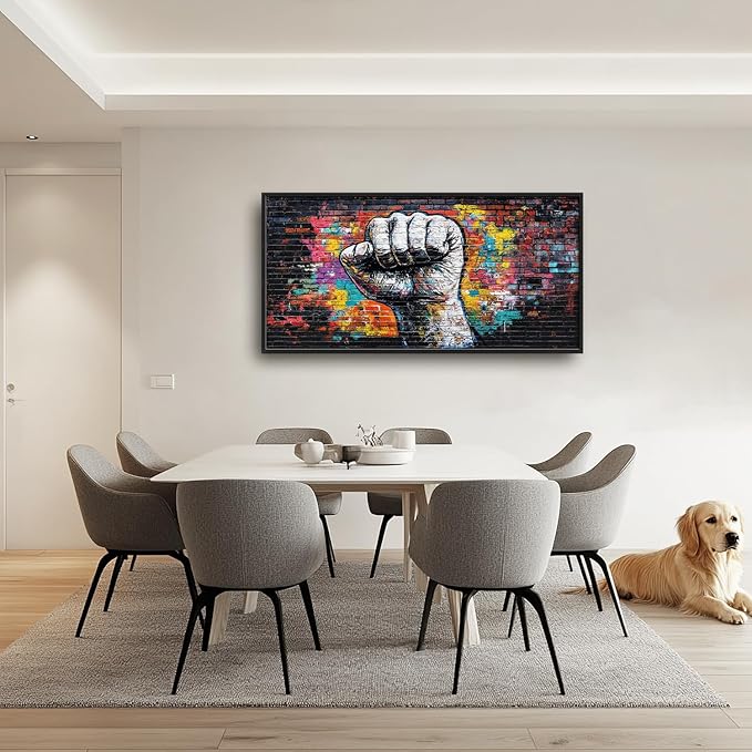 SweetFox Extra Large Graffiti Fist Framed Wall Art for Living Room, Raised Fist Street Art Pictures Oversized Wall Decor Abstract Canvas Painting Print Artwork for Bathroom Master Bedroom 60L X 30W
