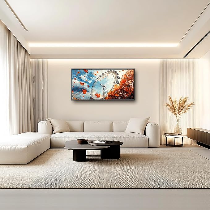Olivine Large Wall Art, London Eye Pictures Wall Decor, Autumn London Canvas Prints Painting, Framed Artwork for Bathroom Bedroom Living Room Office Home Decoration 60"x30"