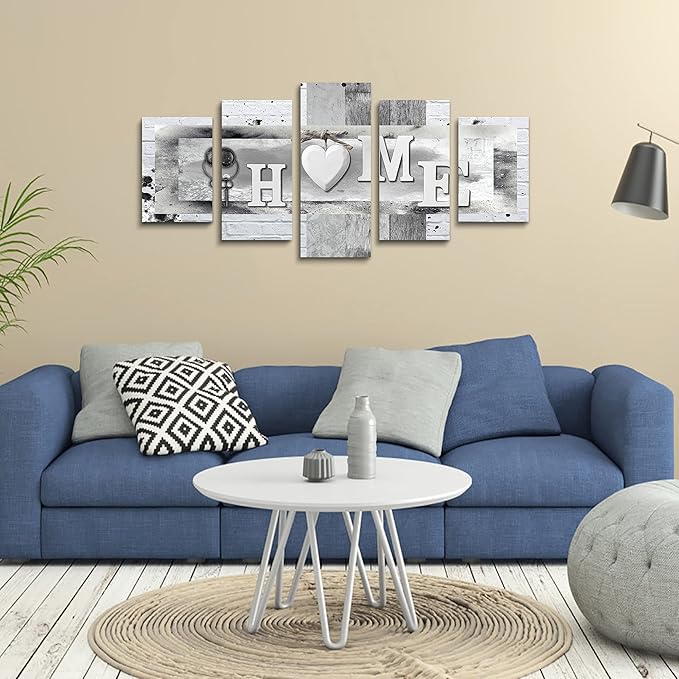 LUDUHU Love Sanctuary Canvas Print Wall Art - 5 Pieces Sweet Home Sign Wall Art,white Home Sweet Heart Painting,modern Family Wall Decor (F,Oversize 60x30inch)