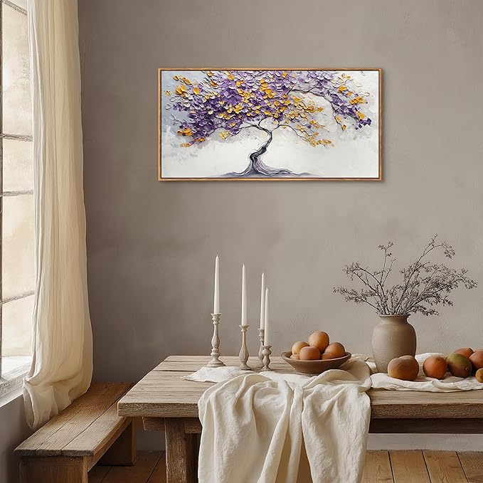 crmotu Tree of Life Framed Wall Art Large Artwork, Purple Gold Tree Abstract Art Prints, Nature Plant Aesthetic Canvas Art Wall Decor Living Room Bedroom, Zen Spiritual Home Decor Paintings 20x40inch