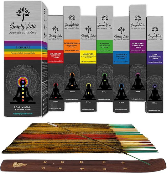7 Chakra Incense Sticks, Aromatic Bliss for Balance & Healing| Handcrafted 140 Sticks with Pure Natural Scents to Align Energy Centers, Aromatherapy, Meditation, Yoga, Promote Relaxation