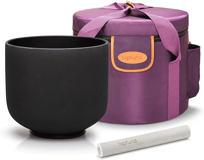 TOPFUND Black G# Note Crystal Singing Bowl Zeal Chakra 8" with Heavy Duty Carrying Case and Suede Mallet