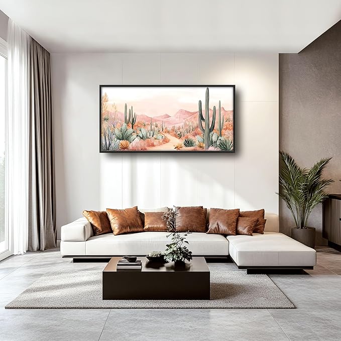 Cactus Large Wall Art Boho Tropical Cacti Pictures Wall Decor Desert Canvas Landscape Print Painting Modern Artwork Home Decoration for Living Room Bathroom Bedroom Office Framed 60"x30"