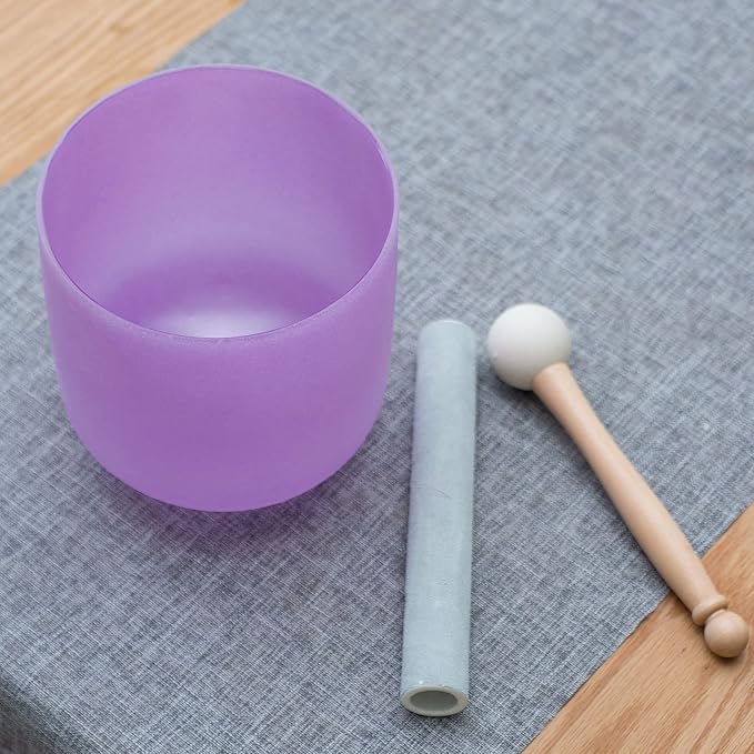 Leize Quartz Crystal Singing Bowl 432hz B Note Crown Chakra Violet 6" with Suede Striker