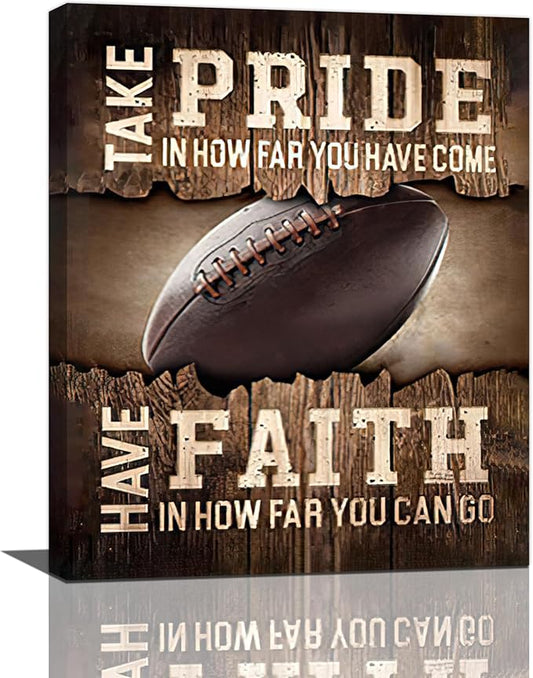 Fleruku Rustic Football Wall Art Sports Wall Decor Inspirational Quotes Brown Pictures Football Sign Canvas Painting Artwork Home Decorations for Boy Man Teenager Fans Bedroom Living Room 16"x20"