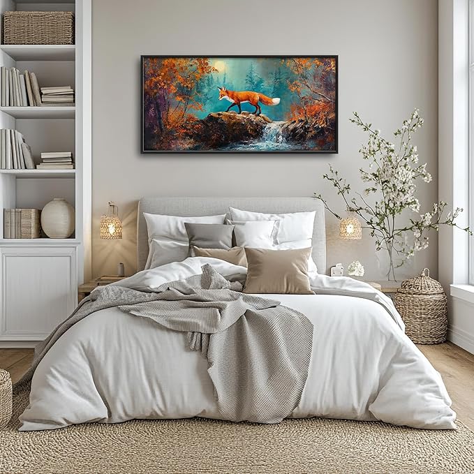 Fox Large Wall Art Forest Animals Pictures Wall Decor Fox Above Over Bed Canvas Prints Painting Framed Artwork Decoration for Boys Bedroom Living Room Office 60"x30"