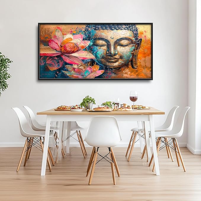 Large Buddha Framed Wall Art for Living Room Zen Lotus Pictures Wall Decor Buddha Canvas Painting Artwork Buddhist Meditation Home Decorations for Buddhism Room Bathroom Office 60x30 inch