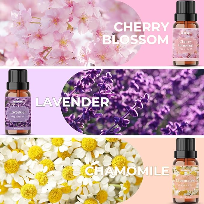 Floral Essential Oil Blends - Pure Essential Oils Set for Diffuser for Home - Lavender, Rose, Jasmine, Cherry Blossom, Gardenia, Chamomile for Aromatherapy, Humidifiers, Candle & Soap Making, 6x10ml