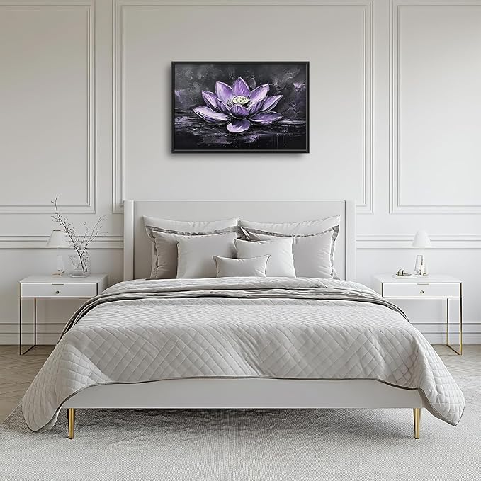 Kylora Lotus Wall Art Purple Lotus Flower Pictures Wall Decor Zen Prints Modern Artwork Meditation Painting Home Office Decorations For Kitchen Bathroom Bedroom Dining Living Room 36"x24"