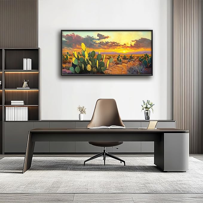 Western Cactus Large Wall Art Southwest Dessert Pictures Wall Decor Aztec Big Canvas Painting Prints Framed Artwork Home Decorations Above Bed for Bedroom Living Room Dining Room Bathroom 60"x30"