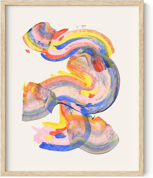 HAUS AND HUES Colorful Abstract Wall Art - Minimalist Retro Picture for Living Room Decor, Red and Pink Modern Wall Art Painting (Abstract Watercolor Swirls, Beige Frame, 16x20)