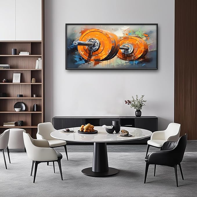 Fitness Framed Large Wall Art for Living Room Barbell Weightlifting Pictures Wall Decor Sports Bodybuilding Canvas Print Painting Home Decoration Artwork for Gym Bathroom 60x30 inch