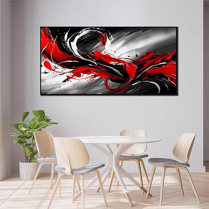 Black White and Red Abstract Print Picture Painting Large Canvas Wall Art for Living Room Bedroom With Black Wood Framed Canvas Wall Decor Modern Room Abstract Wall Decorations Artwork Size 30x60 Ready to Hang