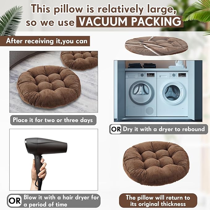 Jerify 4 Pcs Floor Pillow Cushions 22 x 22 Inch Round Square Large Meditation Floor Pillow for Classroom Adult Meditation Picnic Party Cushion for Seating Gift Christmas(Brown,Round)
