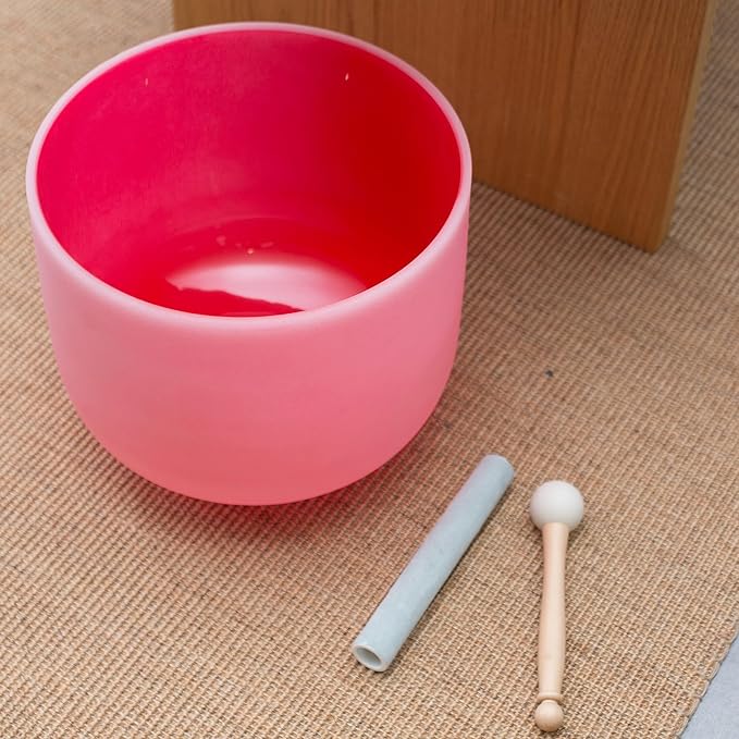 Leize Quartz Crystal Singing Bowl C Note 432 hz Root Chakra Red 12" Wide with Suede Striker