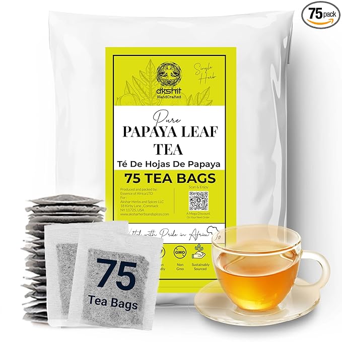 Premium Papaya Leaf Tea, 75Tea bags, 100% Natural Papaya Leaves, HerbalTea, No Additives, Caffeine Free, Non GMO, Gluten-Free, Vegan-Friendly. by Akshit