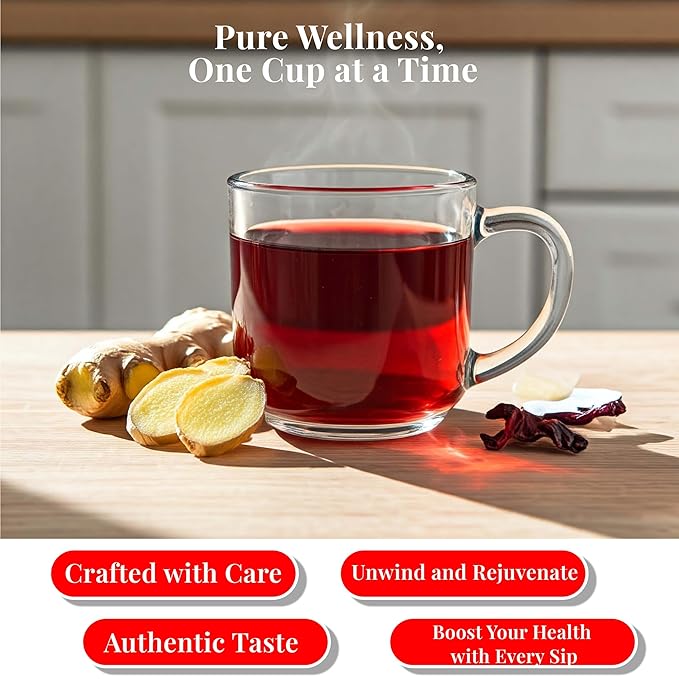 Akshit Hibiscus Ginger Tea, 75Tea Bags, Te De Hibisco, Hibiscus Tea Blend, Non-GMO, No Sugar, Caffeine free. Perfect for Hot or Iced Tea.