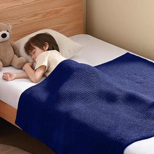 Guohaoi Knitted Weighted Blanket Kids (Blue 40"x60" 7lbs) No Beads Cooling Heavy Blanket, Home Decor Breathable Chunky Knit Throw Blanket for All-Season Use