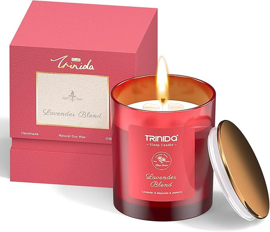TRINIDa Aromatherapy Candle – Soy Candles Non Toxic with Pink Crystal, Natural Soy Wax Candles for Women, Long Lasting Relax Candles with Lavender, Marjoram & Jasmine Essential Oils