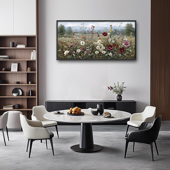 Glocmna Large Vintage Wall Art for Living Room Farmhouse Wildflowers Wall Decor Rustic Nature Landscape Pictures Painting Big Canvas Print Framed Artwork Decorations Home Office Bedroom 30"x60"