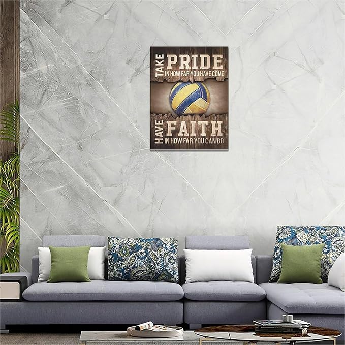 Fleruku Rustic Volleyball Wall Art Sports Wall Decor Inspirational Quotes Brown Pictures Volleyball Sign Canvas Painting Artwork Home Decorations for Boy Man Teenager Fans Bedroom Living Room 12"x16"