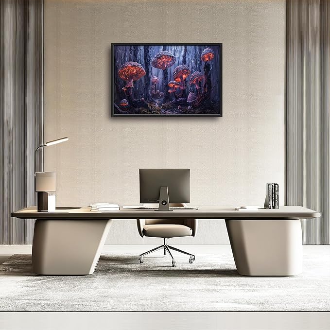 Large Mushroom Framed Wall Art for Living Room Forest Mushroom Canvas Wall Decor Rustic Pictures Print Painting Artwork Modern Home Decorations for Bedroom Office 36x24 inch
