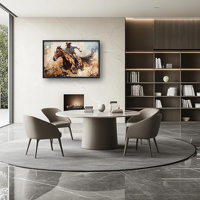 Large Western Cowboy Framed Wall Art for Living Room Vintage Cowboy Pictures Wall Decor West Canvas Painting Artwork Country Home Decorations for Bedroom Office 36x24 inch
