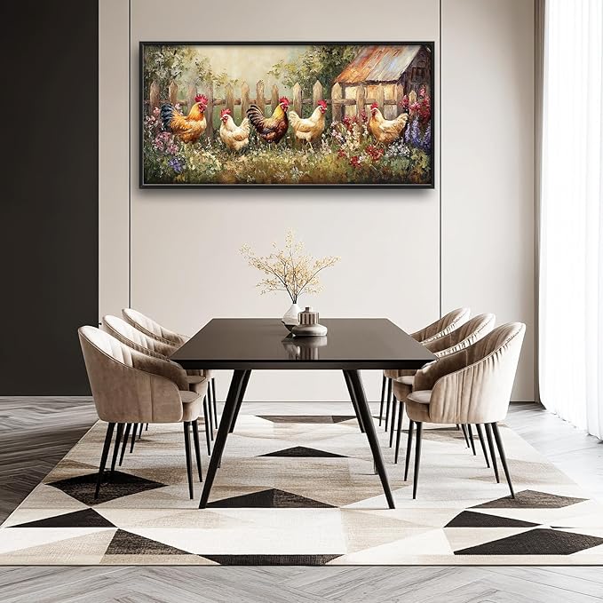 Farmhouse Roosters Wall Art Farm Chicken Pictures Wall Decor Country Rooster Large Master Over Above Bed Canvas Prints Horizontal Modern Artwork Painting Home Decorations For Kitchen Bedroom 30"x60"