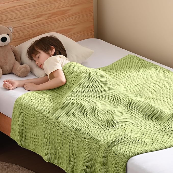 Guohaoi Knitted Weighted Blanket Kids (Light Green 36"x48" 3lbs) No Beads Cooling Heavy Blanket, Home Decor Breathable Chunky Knit Throw Blanket for All-Season Use