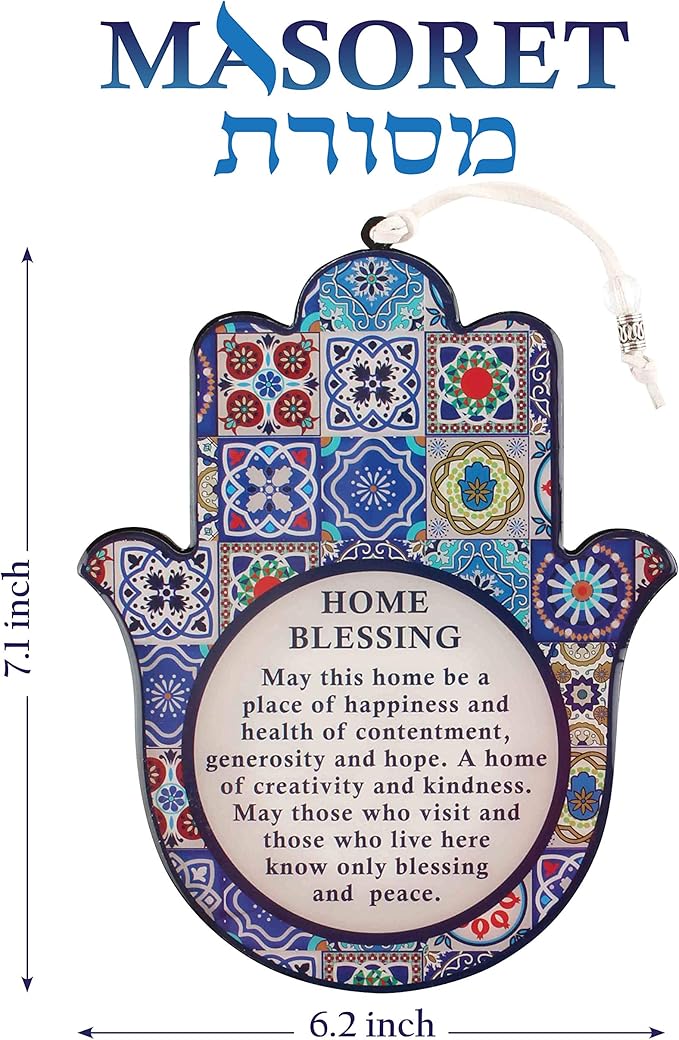 Good Luck Hamsa Hand Wall Hanging Decor Home Blessing Evil Eye Protection Amulet English Blessing Set 1