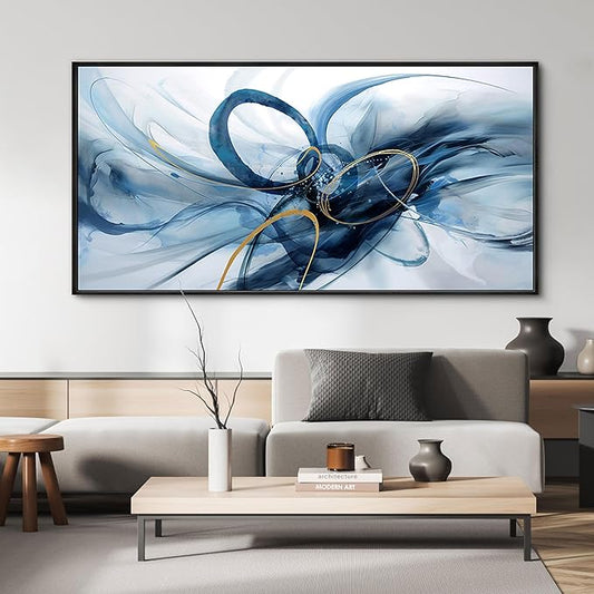 XLSJERST Frame Wall Art - Modern Abstract Canvas Wall Art Blue and White Picture Artwork for Office Bedroom Home Decoration