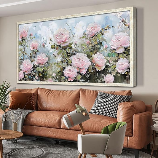 Ardemy Pink Rose Wall Art Canvas for Living Room Flower Painting Modern Textured Floral Bedroom Picture Artwork Framed Home Office Kitchen Decor, Extra Large 58"x29"