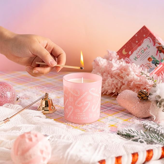 Christmas Scented Jar Candle - 6oz Soy Wax Candle - Happy Holidays Infused with Peppermint Aroma - with Beautiful Keepsake Box Special for Christmas/Holiday Gifts