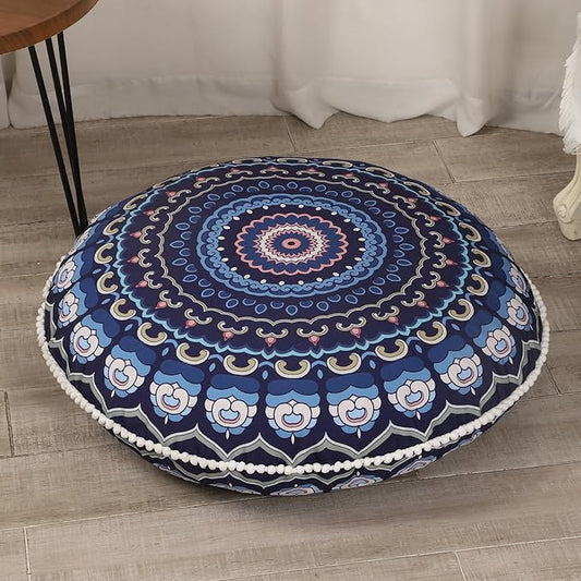 32 inches Meditation Floor Cushion for Adults, Round Large Thick Floor Pillow, Memory Foam Filling, Navy Blue