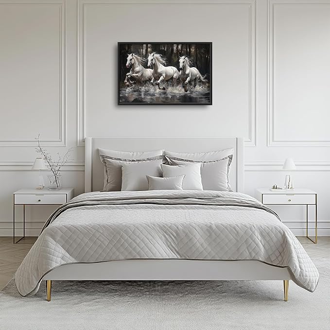 Kylora Horse Wall Art Horses Running Pictures Wall Decor Farmhouse White Mustang Prints Modern Artwork Painting Home Office Decorations For Kitchen Bathroom Bedroom Dining Living Room 36"x24"